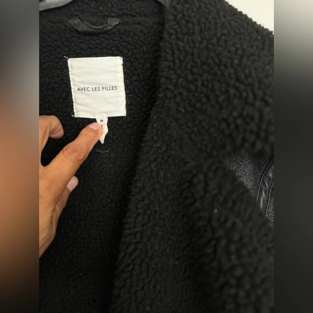 Avec Les Filles Faux Shearling Black Biker Jacket Size M - Picture 7 of 12